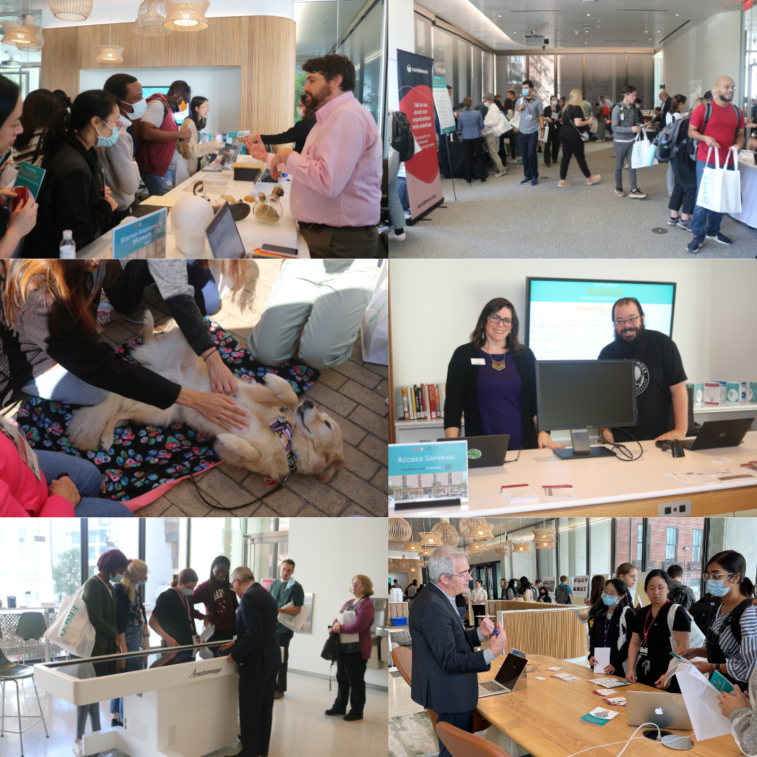 collage of attendees visiting exhibits and demonstrations at the resource fair