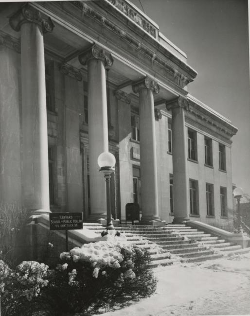 Neo-classical style building in the snow.