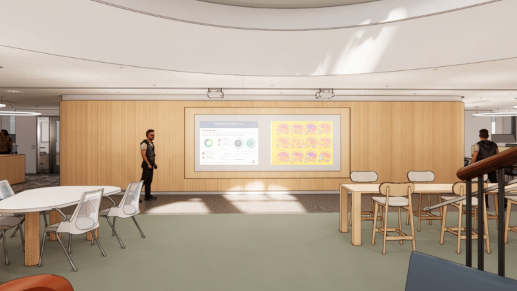 Artist rendering of digital exhibit wall on L1