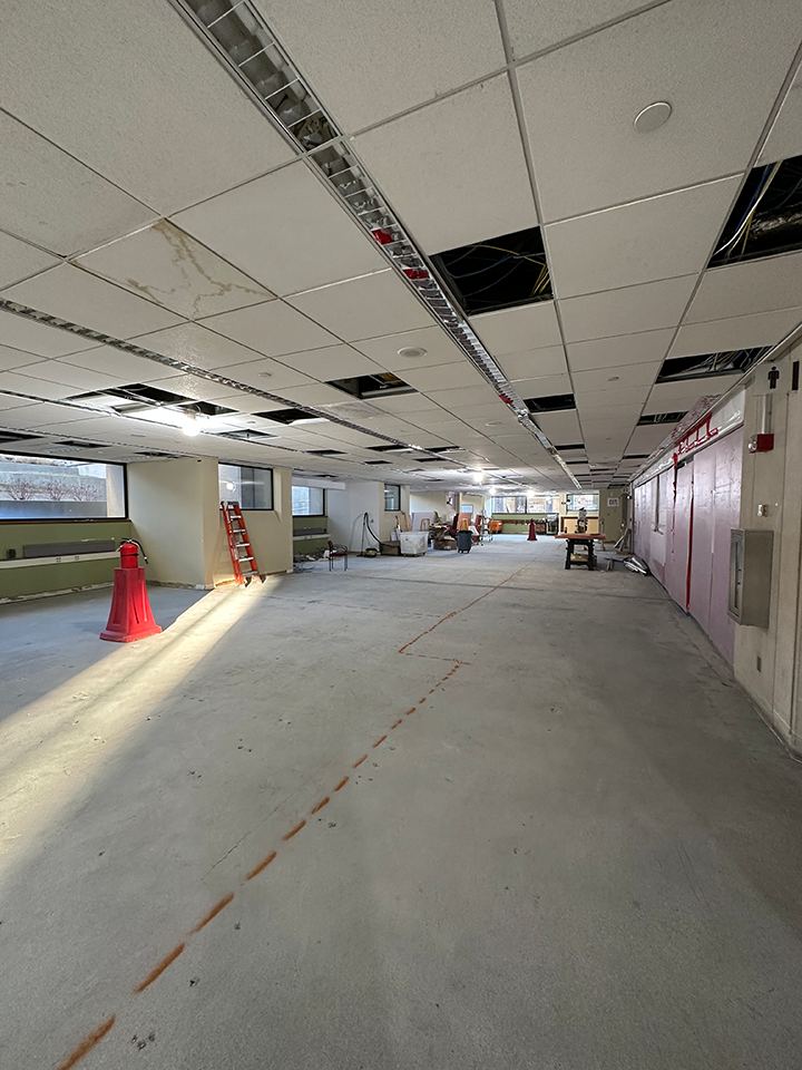 L1 renovation progress showing a nearly empty room with a cement floor